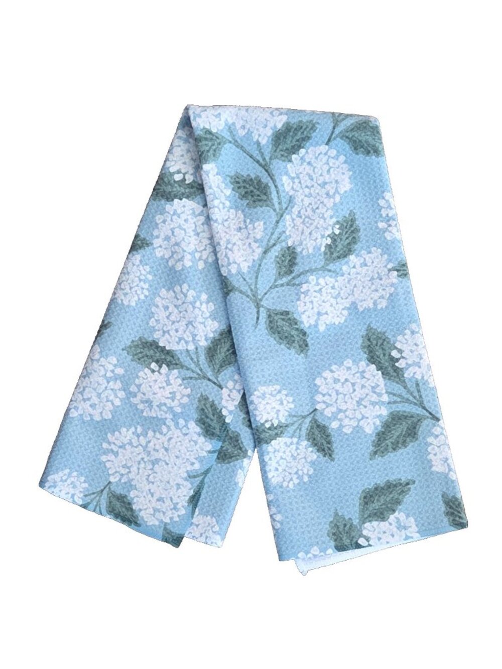 White Hydrangae on Blue GEOMETRY Dish Towel Tea Kitchen Linens NEW